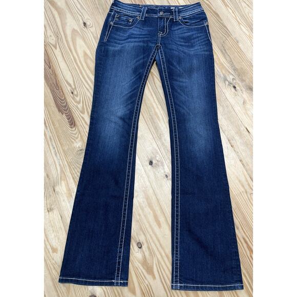 Miss Me Low Rise Boot Jeans Women 28 Blue Dark Wash Embellished Denim Bootcut - Picture 1 of 8